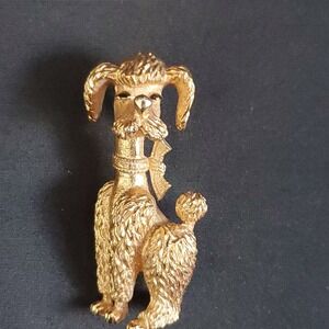 Vintage Boucher Poodle Brooch Textured Gold Tone with Black Enamel Eyes 60's